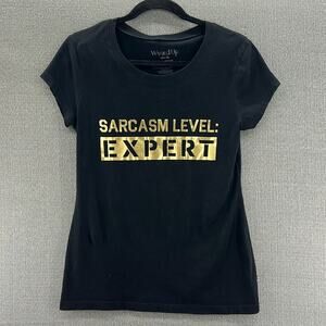 Wound Up “Sarcasm Level:EXPERT” Black Graphic Short Sleeveless Fitted T-Shirt‎ L